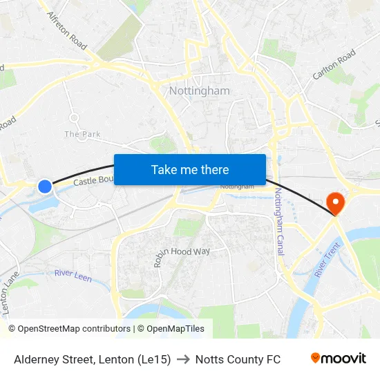 Alderney Street, Lenton (Le15) to Notts County FC map
