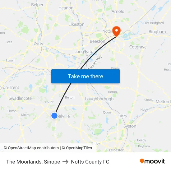 The Moorlands, Sinope to Notts County FC map