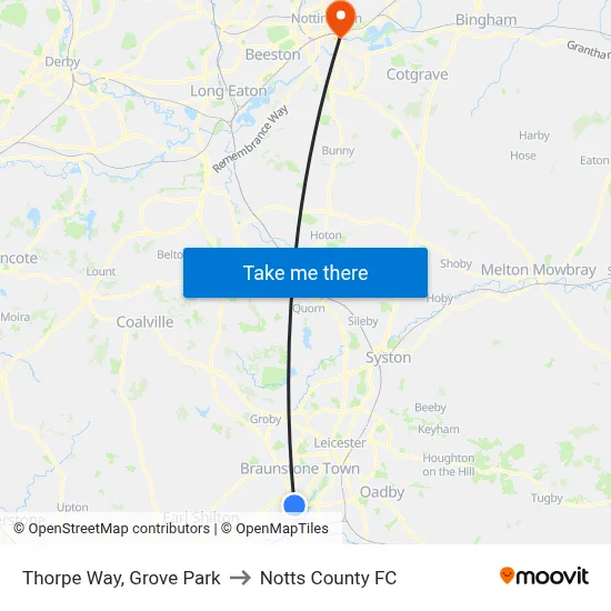 Thorpe Way, Grove Park to Notts County FC map