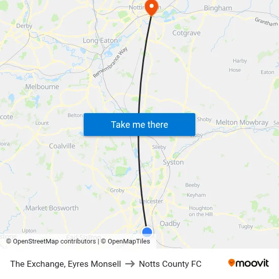 The Exchange, Eyres Monsell to Notts County FC map