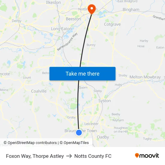 Foxon Way, Thorpe Astley to Notts County FC map