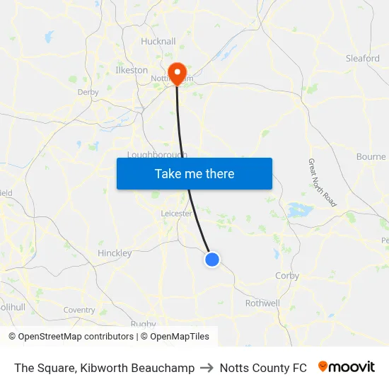 The Square, Kibworth Beauchamp to Notts County FC map