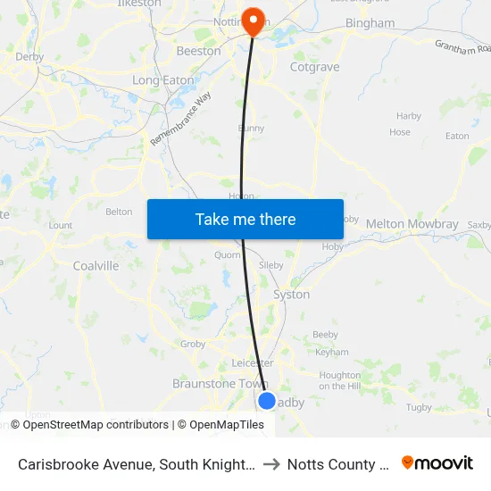 Carisbrooke Avenue, South Knighton to Notts County FC map