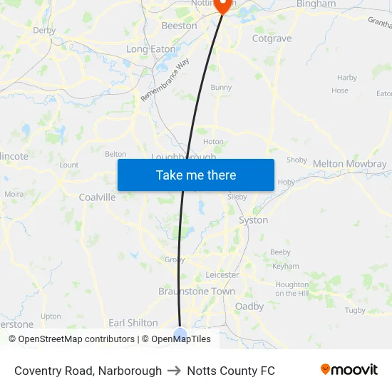 Coventry Road, Narborough to Notts County FC map