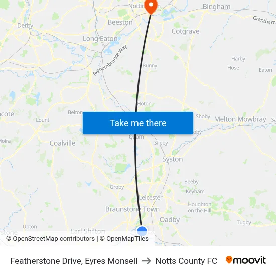 Featherstone Drive, Eyres Monsell to Notts County FC map