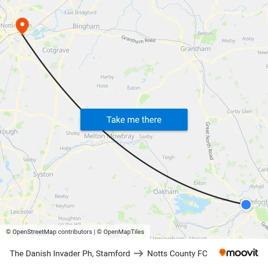 The Danish Invader Ph, Stamford to Notts County FC map