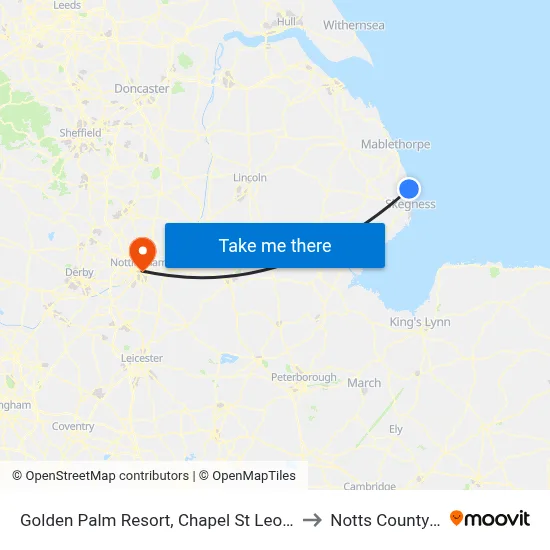 Golden Palm Resort, Chapel St Leonards to Notts County FC map