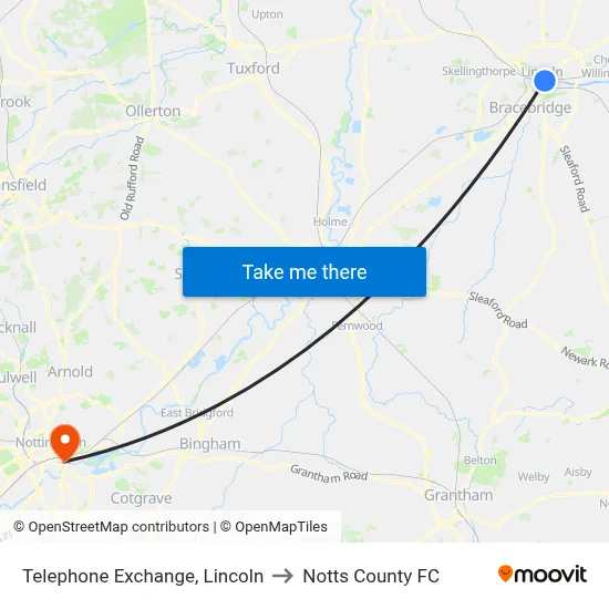Telephone Exchange, Lincoln to Notts County FC map