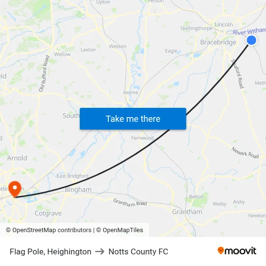 Flag Pole, Heighington to Notts County FC map