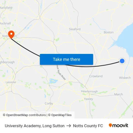 University Academy, Long Sutton to Notts County FC map