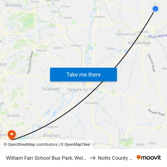 William Farr School Bus Park, Welton to Notts County FC map