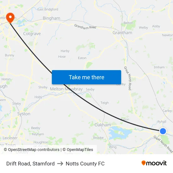 Drift Road, Stamford to Notts County FC map