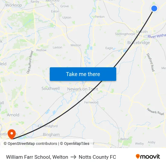 William Farr School, Welton to Notts County FC map