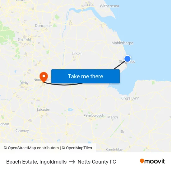 Beach Estate, Ingoldmells to Notts County FC map