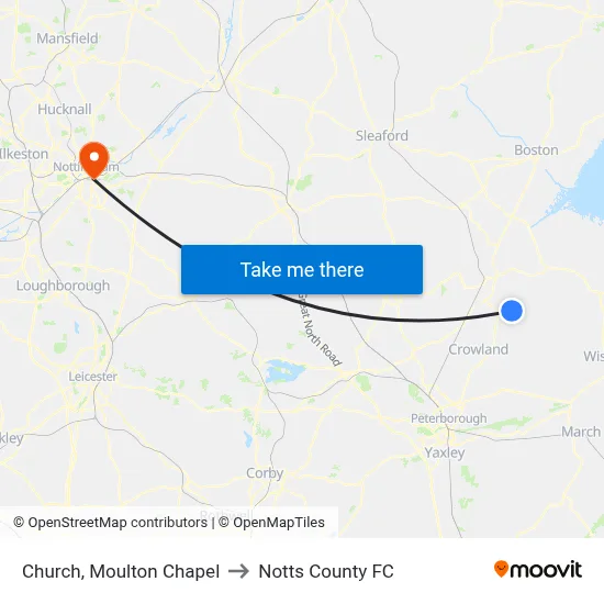 Church, Moulton Chapel to Notts County FC map