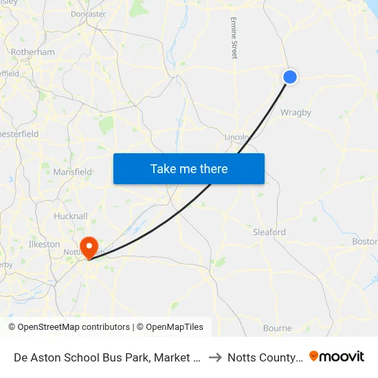 De Aston School Bus Park, Market Rasen to Notts County FC map