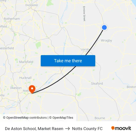 De Aston School, Market Rasen to Notts County FC map