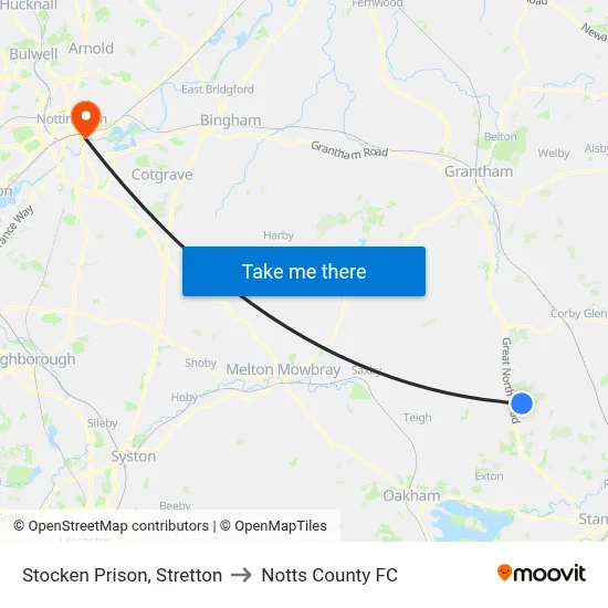 Stocken Prison, Stretton to Notts County FC map