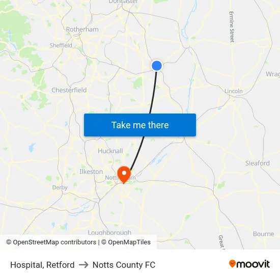 Hospital, Retford to Notts County FC map