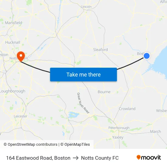 164 Eastwood Road, Boston to Notts County FC map