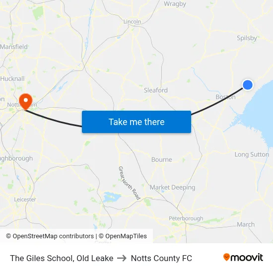The Giles School, Old Leake to Notts County FC map