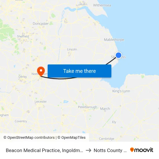 Beacon Medical Practice, Ingoldmells to Notts County FC map