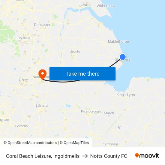 Coral Beach Leisure, Ingoldmells to Notts County FC map
