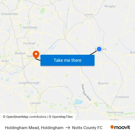Holdingham Mead, Holdingham to Notts County FC map