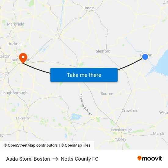 Asda Store, Boston to Notts County FC map
