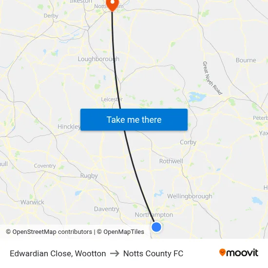 Edwardian Close, Wootton to Notts County FC map