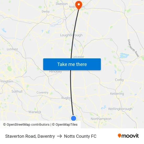 Staverton Road, Daventry to Notts County FC map