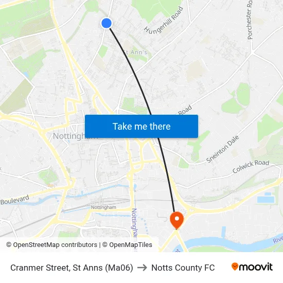 Cranmer Street, St Anns (Ma06) to Notts County FC map