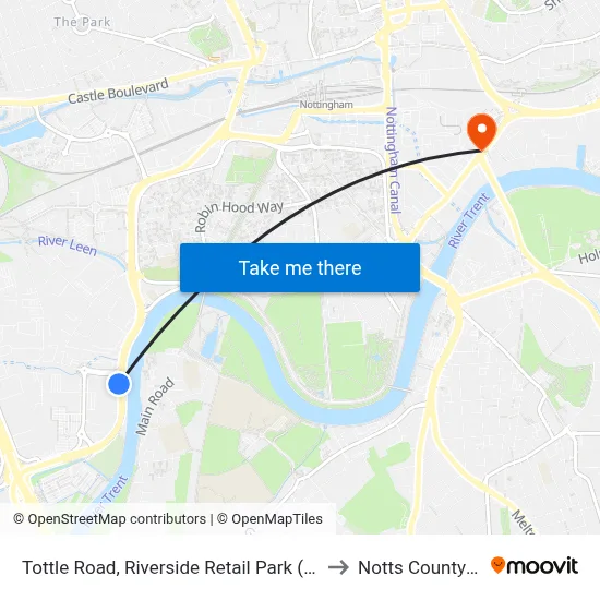 Tottle Road, Riverside Retail Park (Li06) to Notts County FC map