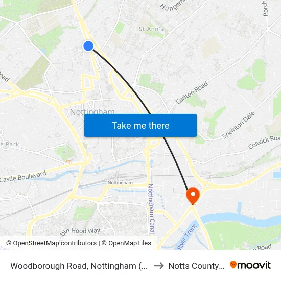 Woodborough Road, Nottingham (Fo01) to Notts County FC map