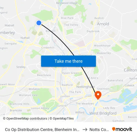 Co Op Distribution Centre, Blenheim Industrial Estate (Sw19) to Notts County FC map
