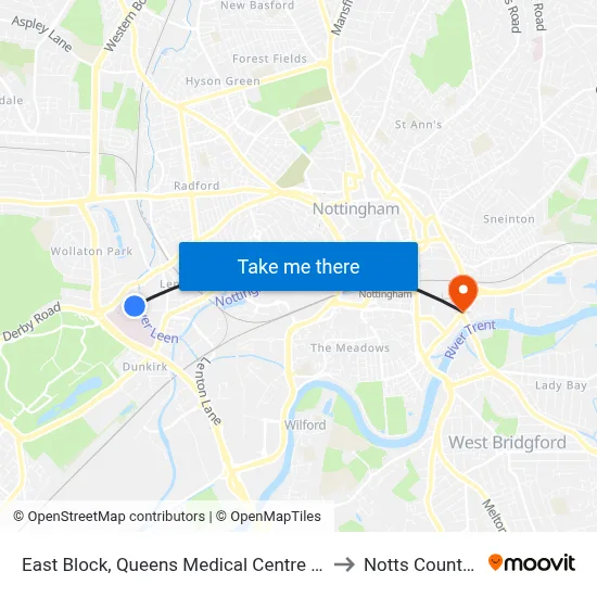 East Block, Queens Medical Centre (Qm14) to Notts County FC map
