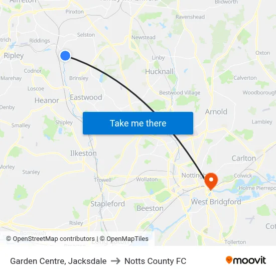 Garden Centre, Jacksdale to Notts County FC map
