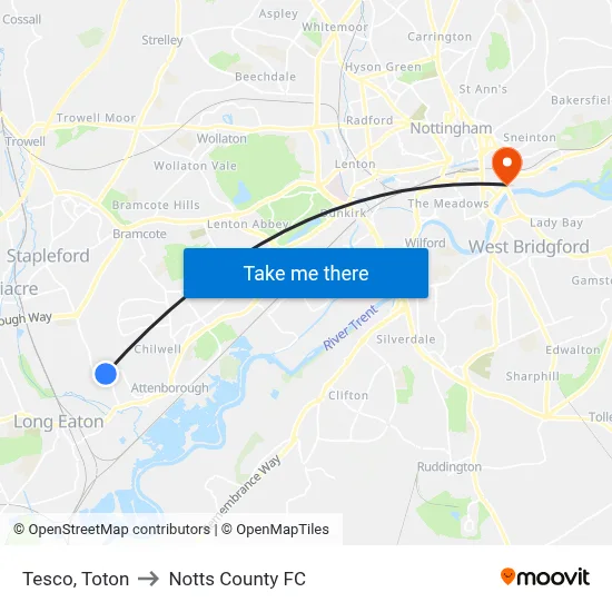 Tesco, Toton to Notts County FC map