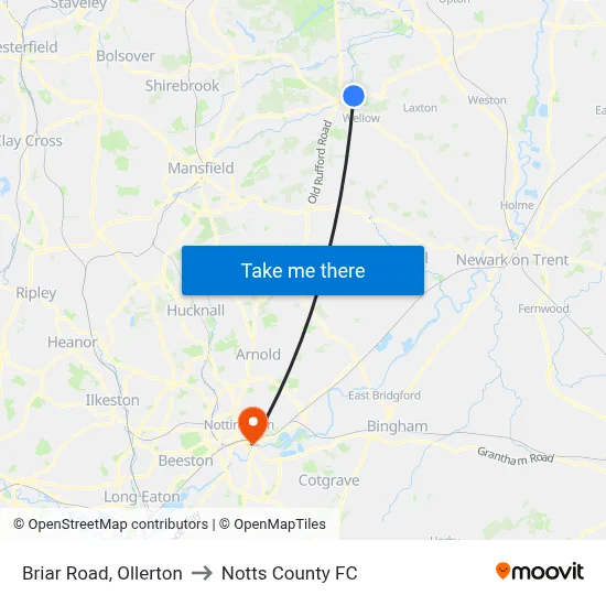 Briar Road, Ollerton to Notts County FC map