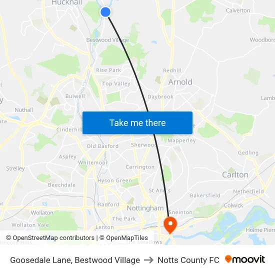 Goosedale Lane, Bestwood Village to Notts County FC map