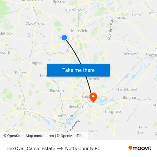 The Oval, Carsic Estate to Notts County FC map