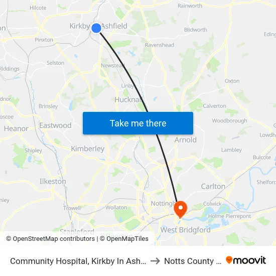 Community Hospital, Kirkby In Ashfield to Notts County FC map