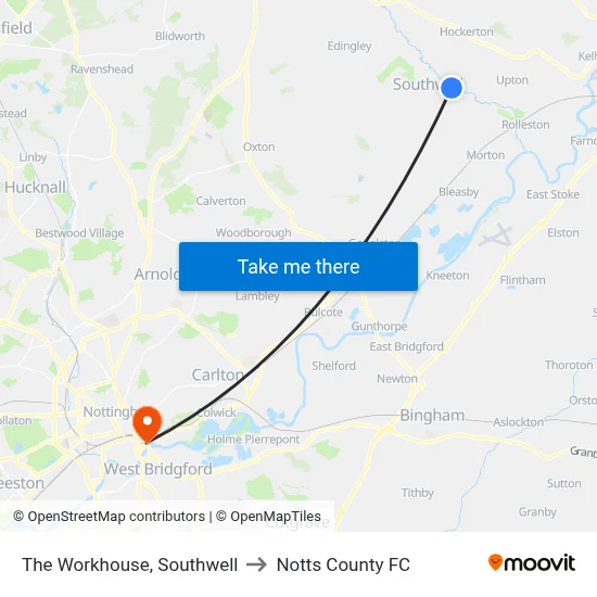The Workhouse, Southwell to Notts County FC map