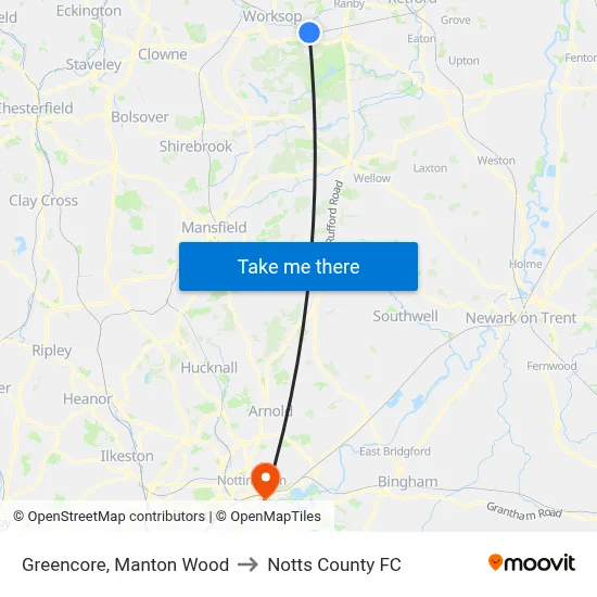 Greencore, Manton Wood to Notts County FC map