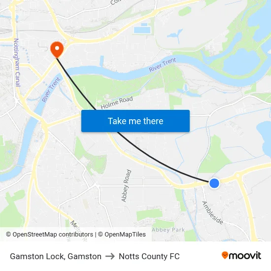 Gamston Lock, Gamston to Notts County FC map