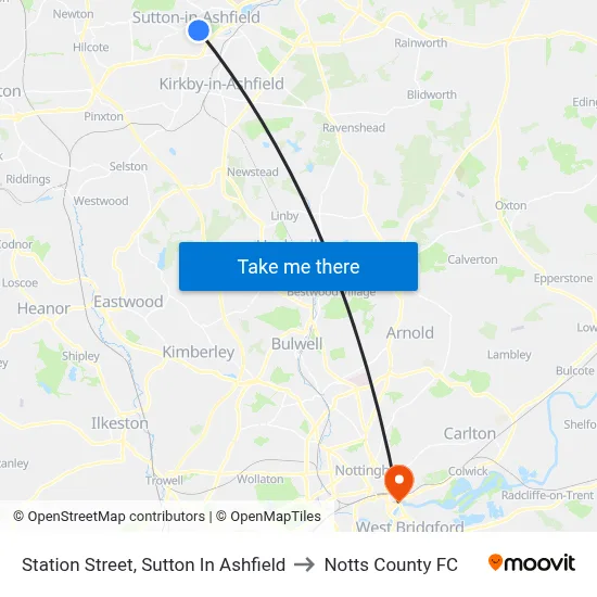 Station Street, Sutton In Ashfield to Notts County FC map