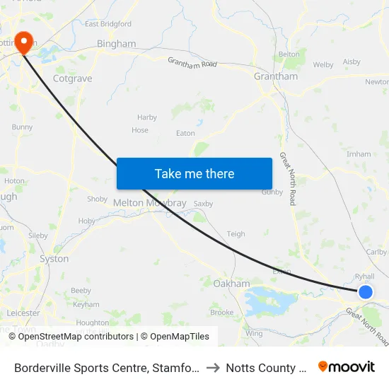 Borderville Sports Centre, Stamford to Notts County FC map