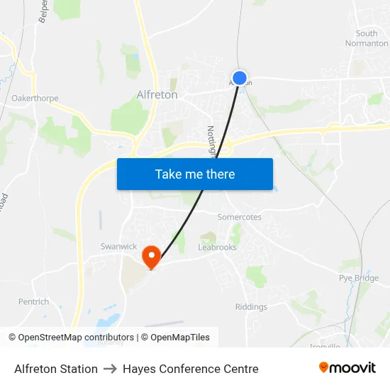 Alfreton Station to Hayes Conference Centre map