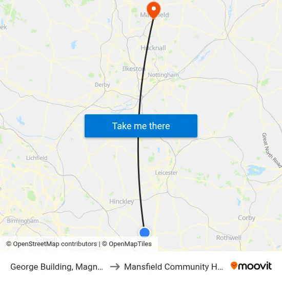George Building, Magna Park to Mansfield Community Hospital map