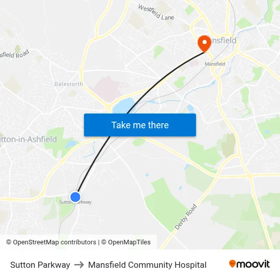 Sutton Parkway to Mansfield Community Hospital map
